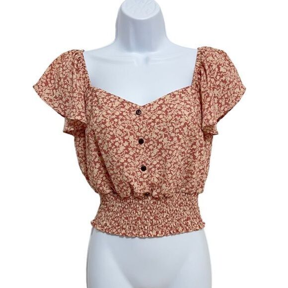 Monteau Pink Floral Cropped Blouse Small - Picture 1 of 5